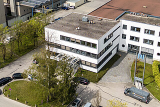 Aerial view of the INVENOX building in Garching near Munich.